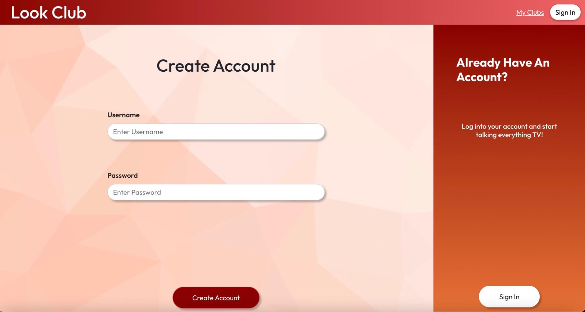 Image of Create Account Page