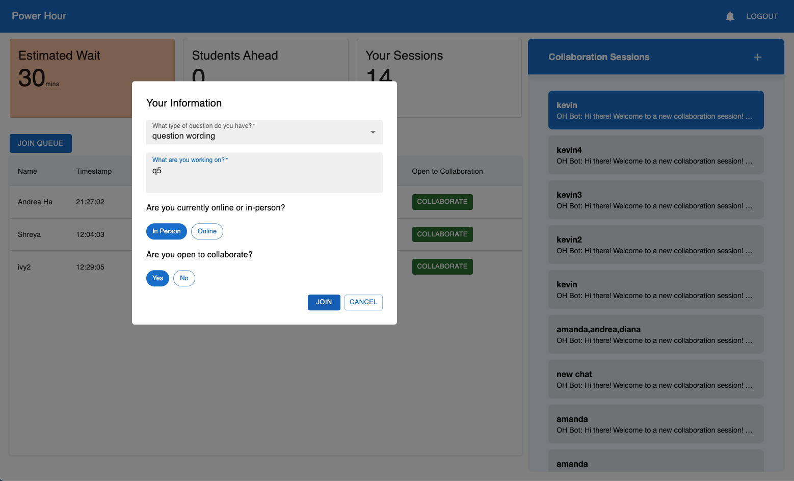 Queue form