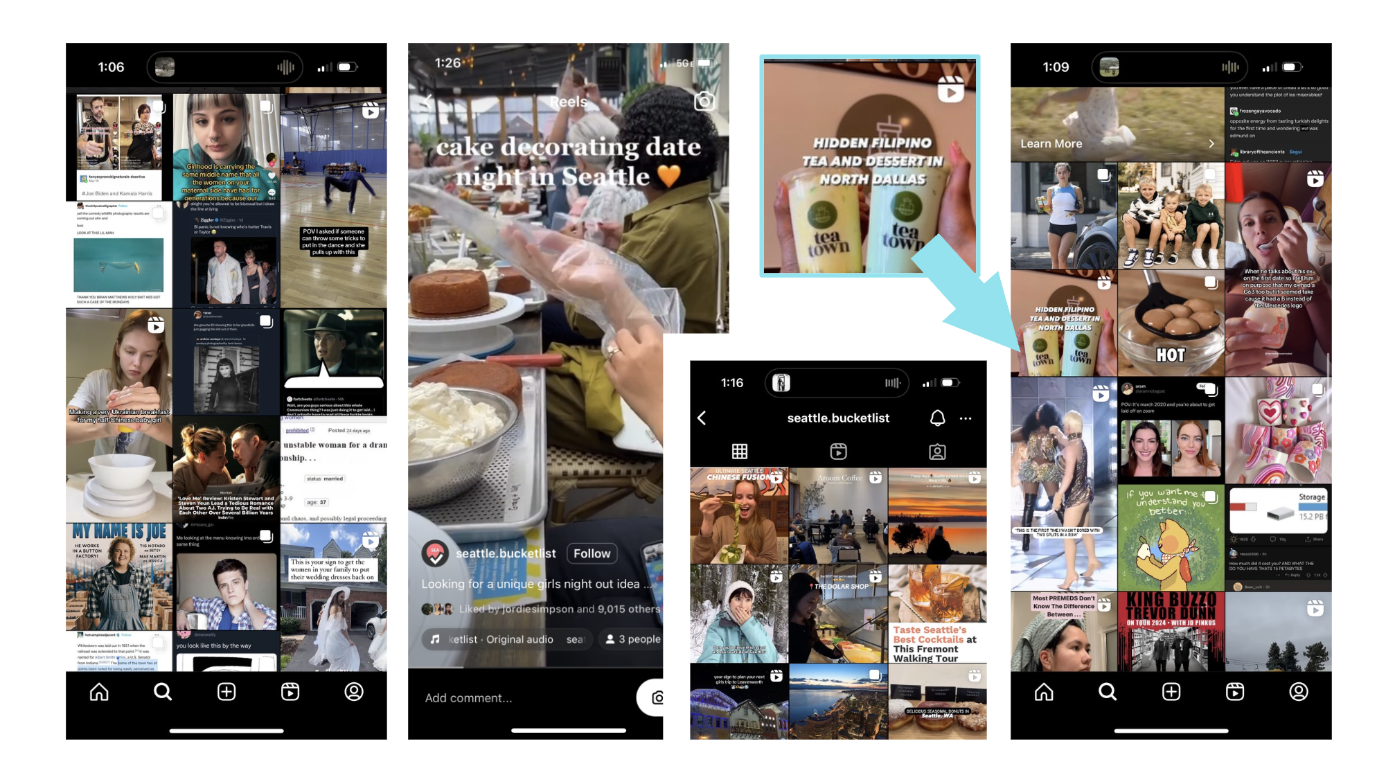 Collage of screenshots of instagram feeds with very little event related content.