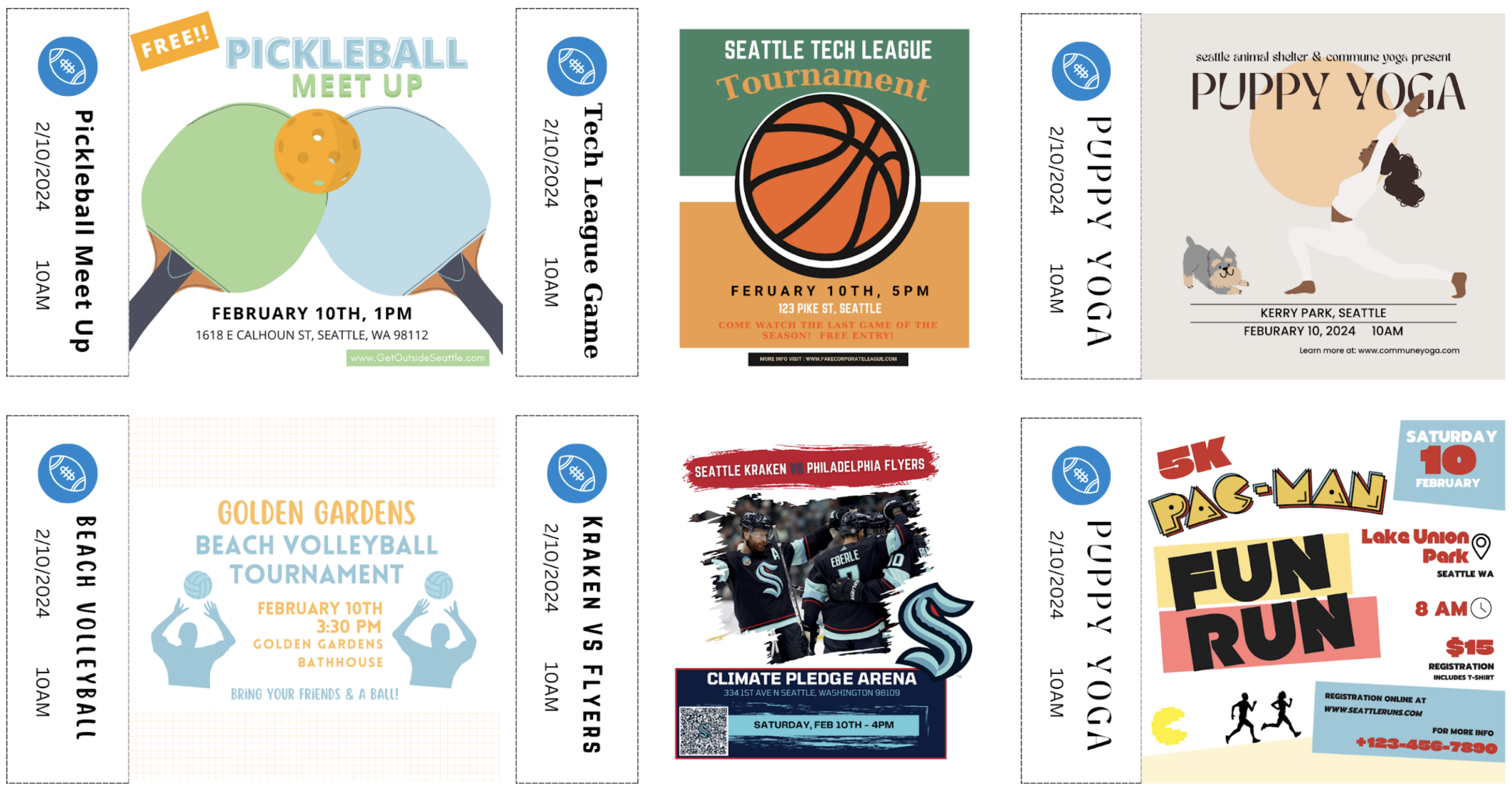 Miniature versions of flyers representing saved events